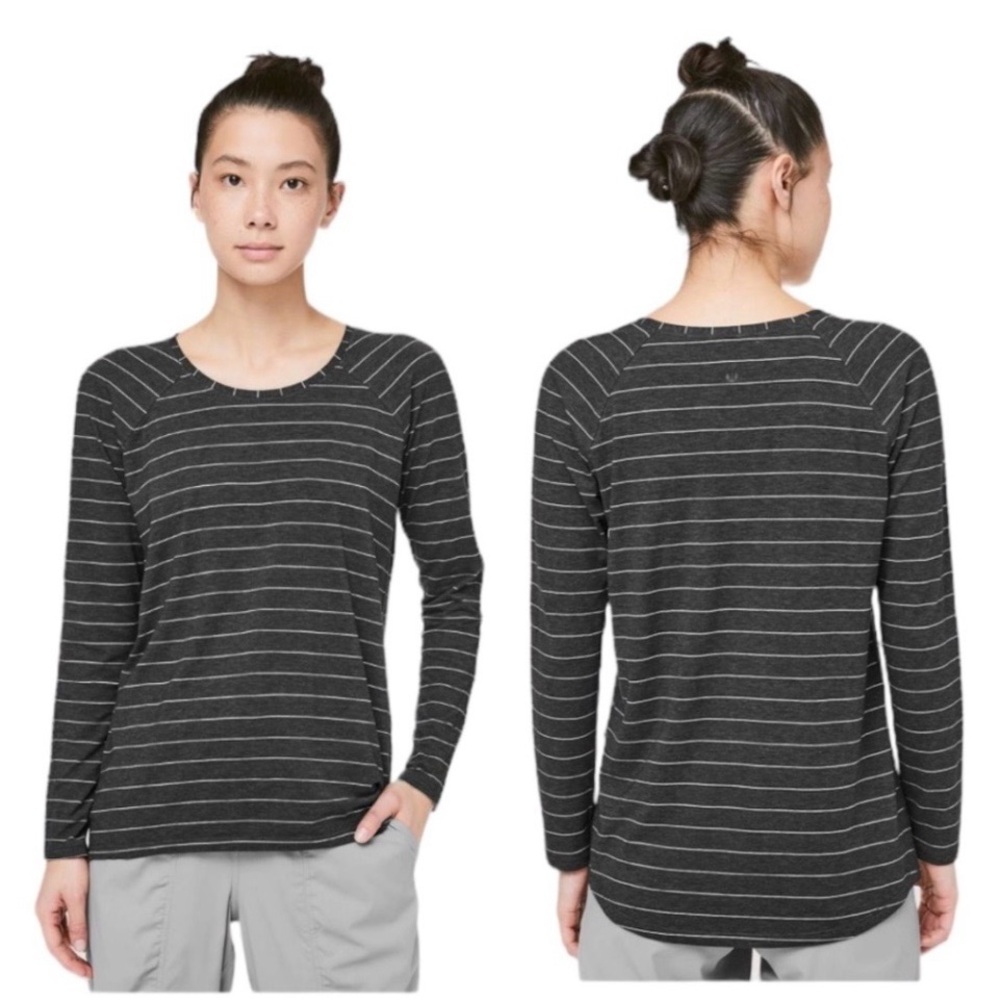 lululemon Black and White Striped Long Sleeve Tee Raglan Sleeves Medium